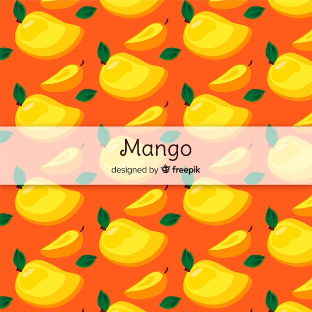 Kostenloser Vektor hand gezeichnetes mango- und blattmuster