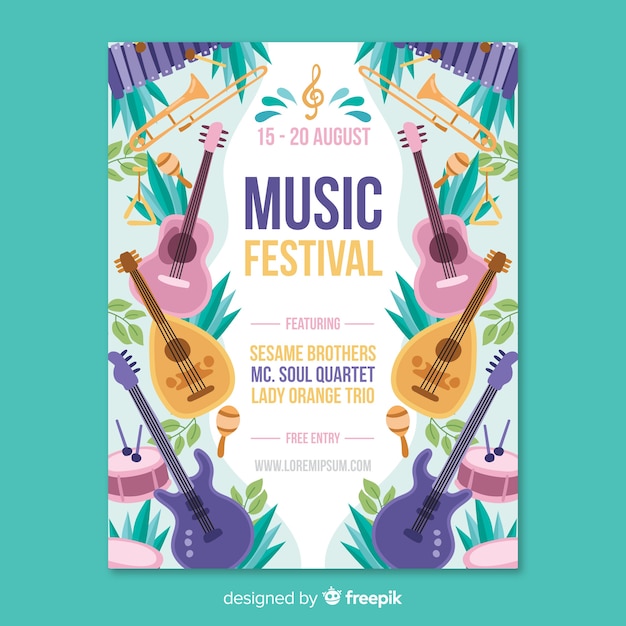 Hand gezeichnetes musikfestivalplakat