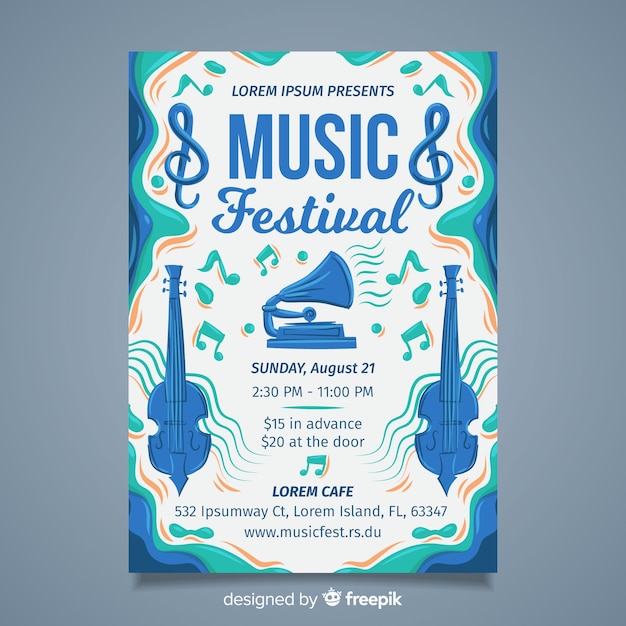 Hand gezeichnetes musikfestivalplakat