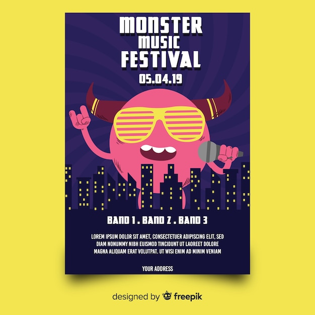 Kostenloser Vektor hand gezeichnetes musikfestivalplakat