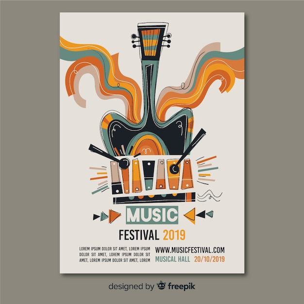 Kostenloser Vektor hand gezeichnetes musikfestivalplakat