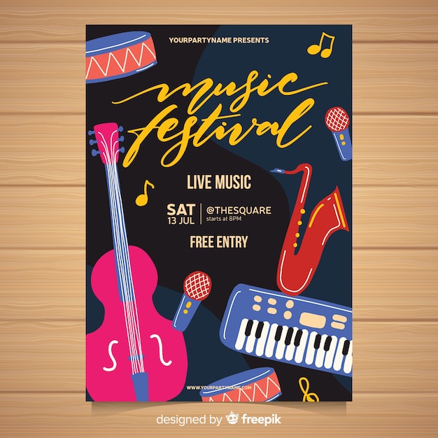 Hand gezeichnetes Musikfestivalplakat