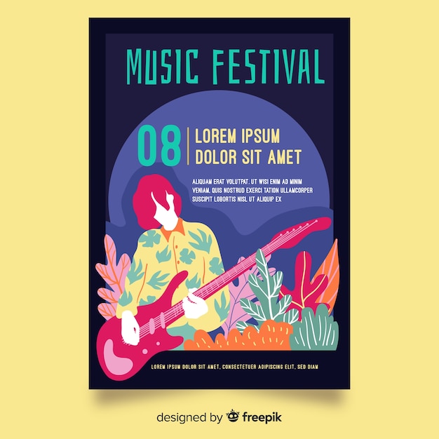 Kostenloser Vektor hand gezeichnetes musikfestivalplakat