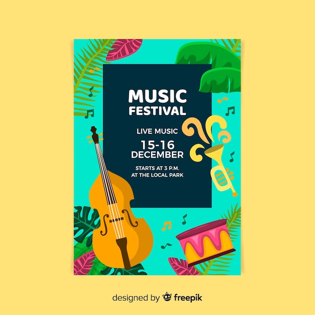 Kostenloser Vektor hand gezeichnetes musikfestivalplakat