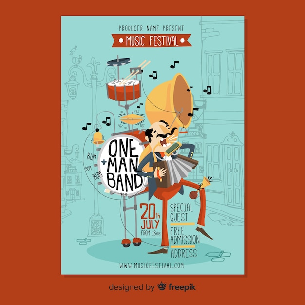 Hand gezeichnetes musikfestivalplakat