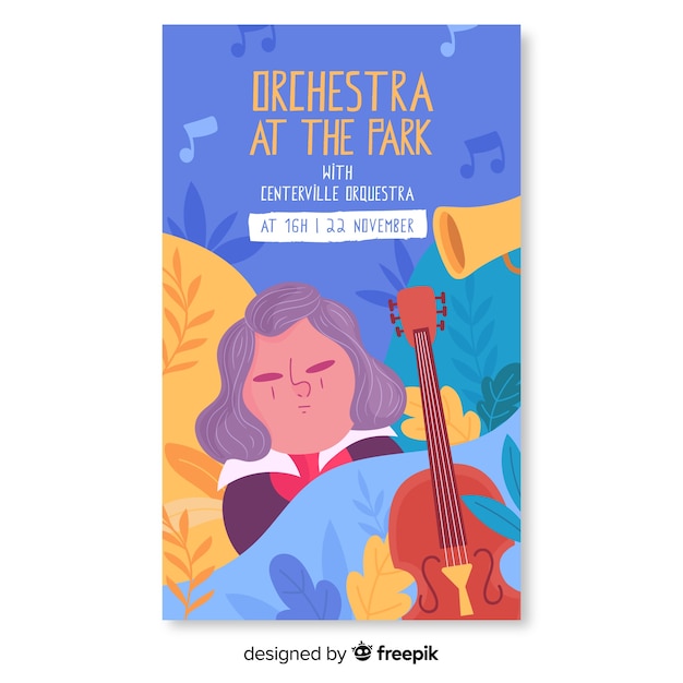 Hand gezeichnetes musikorchester am parkfestivalplakat