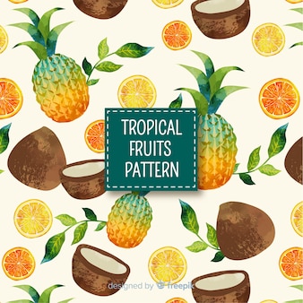 Hand gezeichnetes muster der tropischen früchte