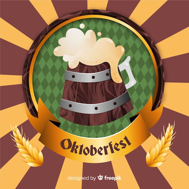 Kostenloser Vektor hand gezeichnetes oktoberfest hölzernes fassbier