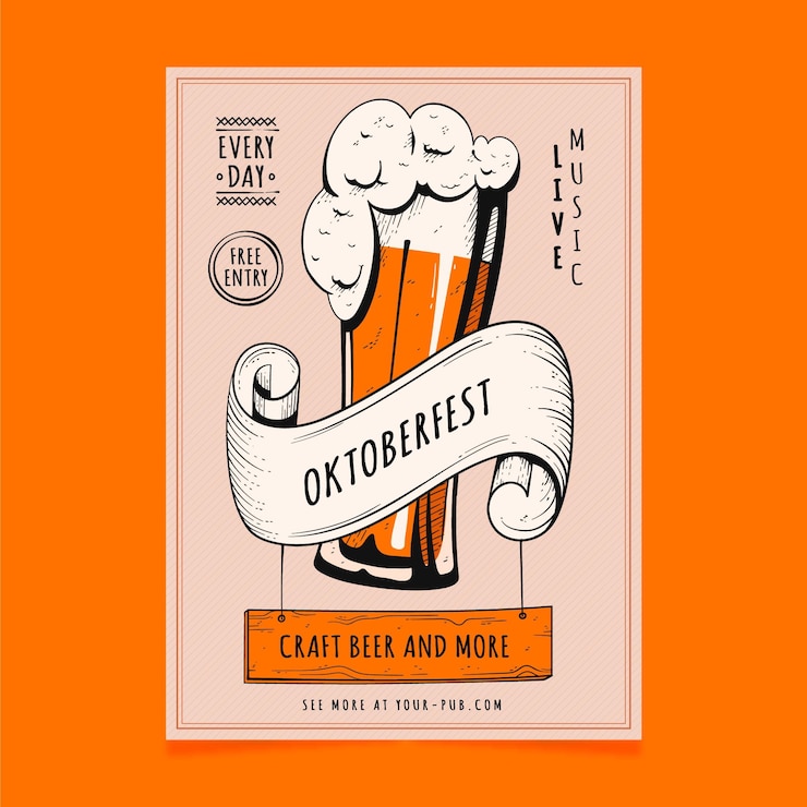 Kostenlose Vektor hand gezeichnetes oktoberfestplakat
