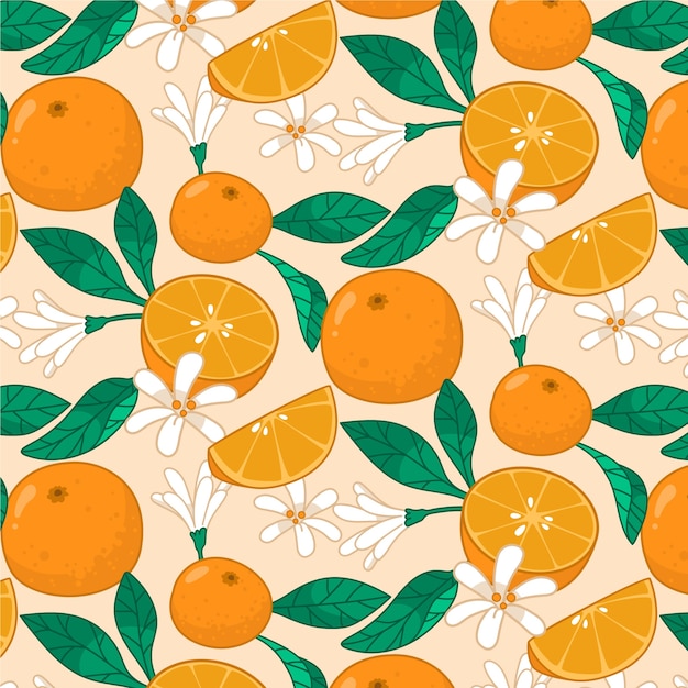 Kostenloser Vektor hand gezeichnetes orange fruchtmusterdesign