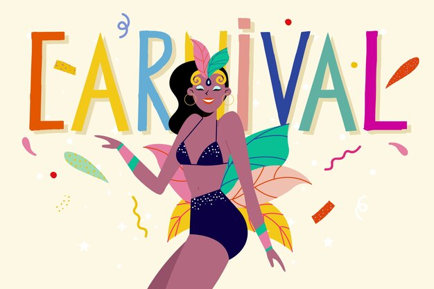 Hand gezeichnetes weibliches Tanzen des brasilianischen Karnevals