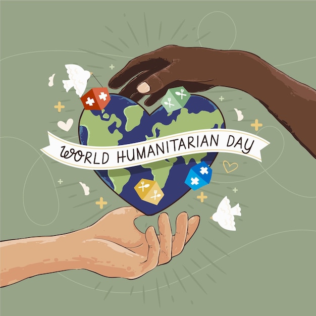 Hand gezeichnetes Welt humanitäres Tageskonzept