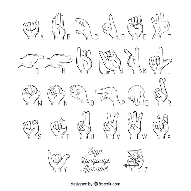 Kostenloser Vektor hand gezeichnetes zeichensprachenalphabet