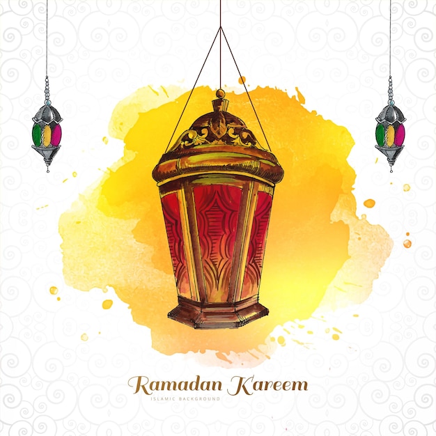 Hand zeichnen arabische Lampen Ramadan Kareem Grußkartenhintergrund