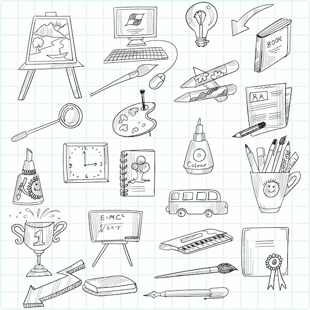 Kostenloser Vektor hand zeichnen bildung doodle skizze icon-set