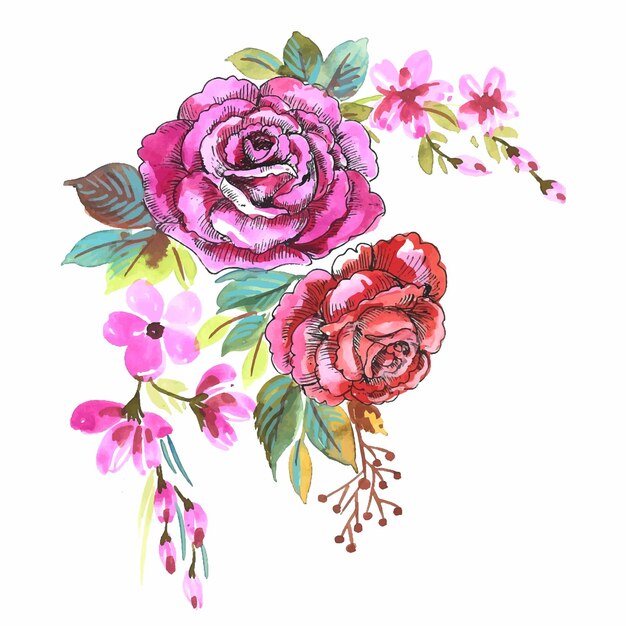 Hand zeichnen dekoratives buntes Blumenbündel Aquarell Design