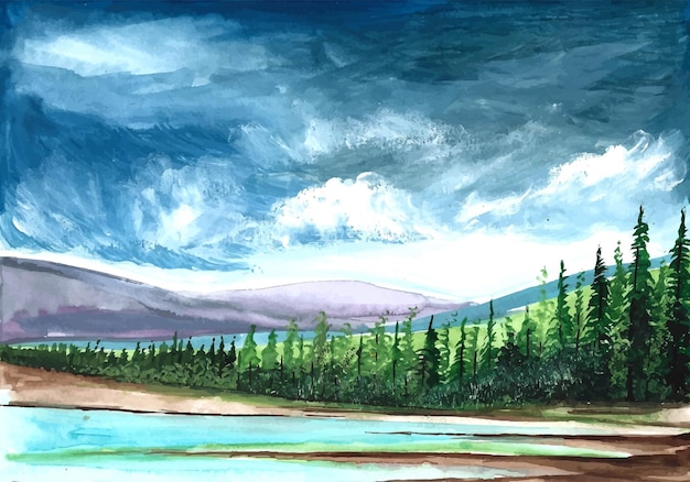 Kostenloser Vektor hand zeichnen frühling landschaft szene aquarell hintergrund