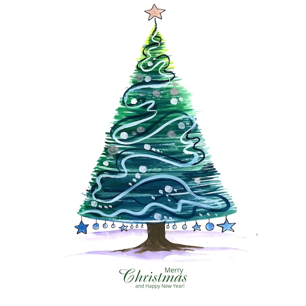 Hand zeichnen künstlerisches Weihnachtsbaum-Kartendesign