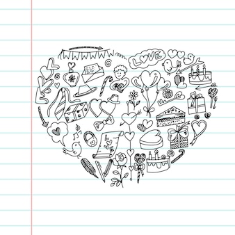 Hand zeichnen liebessymbole valentinstag skizze design