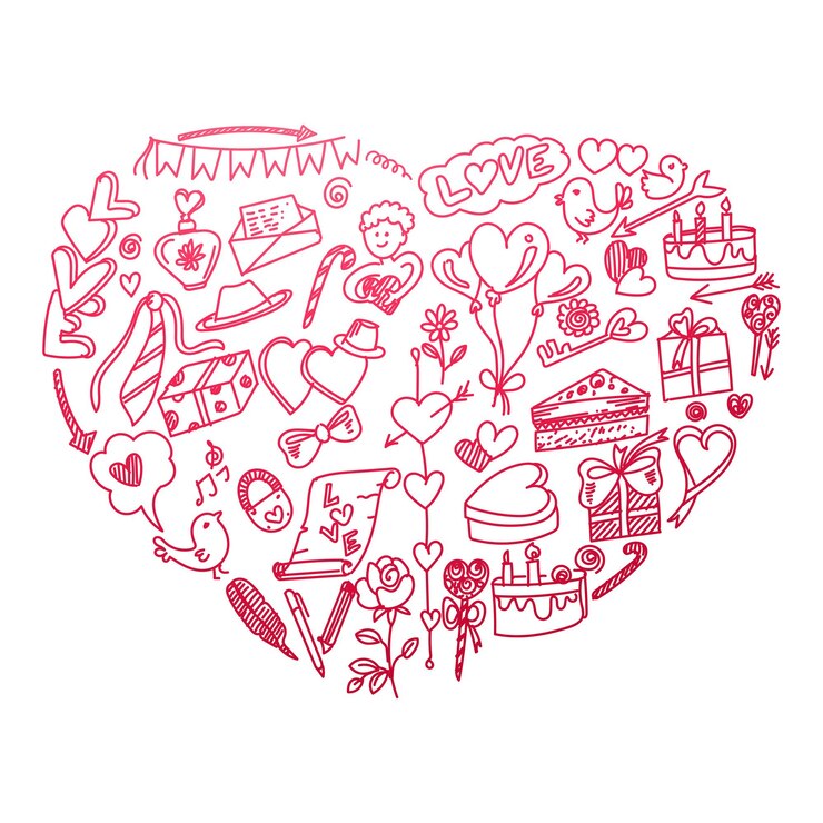 Hand zeichnen liebessymbole valentinstag skizze design Kostenlose Vektor