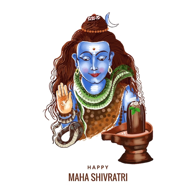 Kostenloser Vektor hand zeichnen lord shiva segen maha shivratri feiertagskartenhintergrund