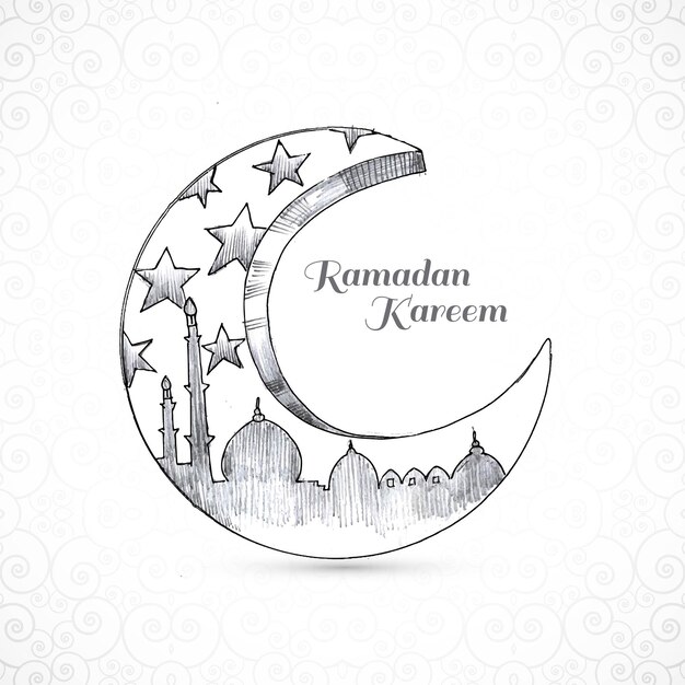 Hand zeichnen Mondskizze Ramadan Kareem Kartendesign
