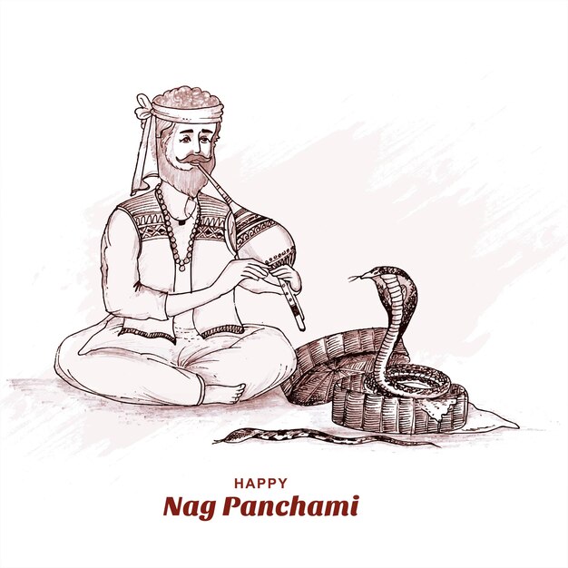 Hand zeichnen Skizze glücklich Naag Panchami Kartenhintergrund