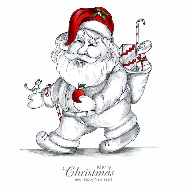 Kostenloser Vektor hand zeichnen skizze weihnachten weihnachtsmann kartendesign