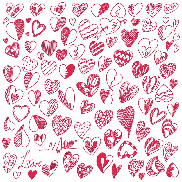 Hand zeichnen Valentinstag Herzen Sammlung Skizze Design