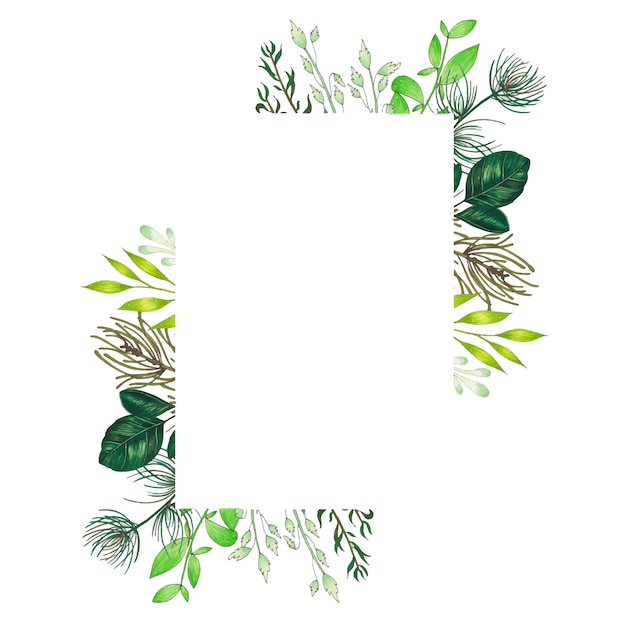 Handgemalt mit Markierungsblumenrahmen mit Zweig-, Niederlassungs- und Grünzusammenfassungsblättern