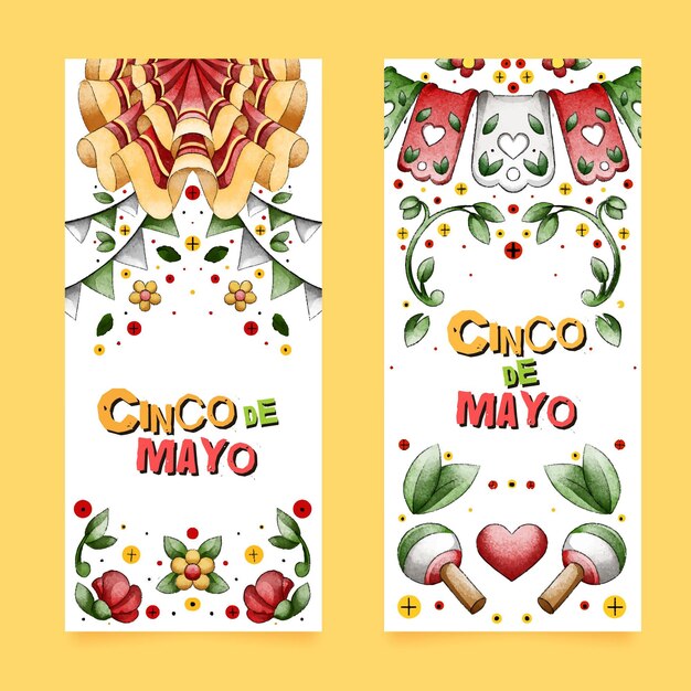 Handgemalte Aquarell cinco de Mayo Banner gesetzt