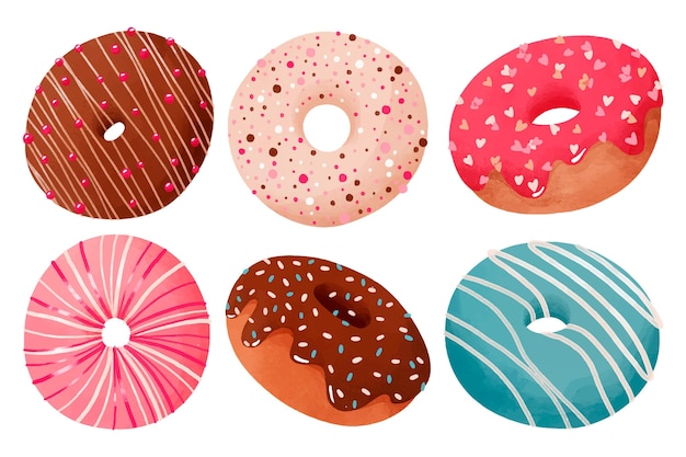 Handgemalte Aquarell Donuts Sammlung