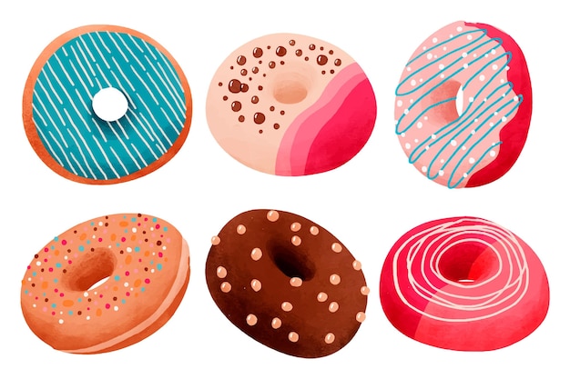 Handgemalte Aquarell Donuts Set