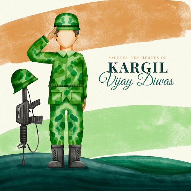 Kostenloser Vektor handgemalte aquarell kargil vijay diwas illustration