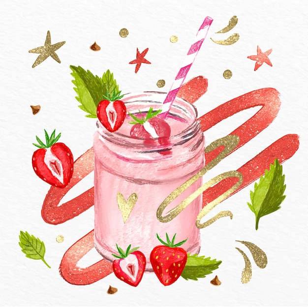 Kostenloser Vektor handgemalte aquarell-smoothies in der mixerglasillustration