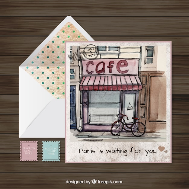 Handgemalte Café Postkarte
