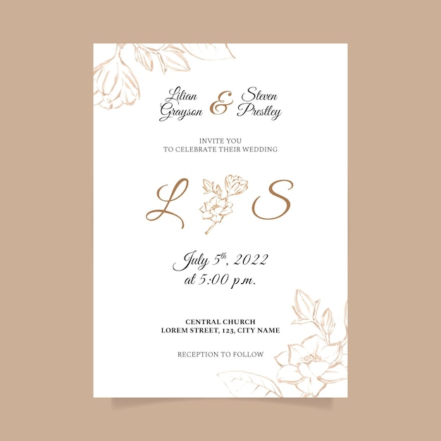 Handgemalte minimalistische Hochzeitseinladungsschablone des Aquarells