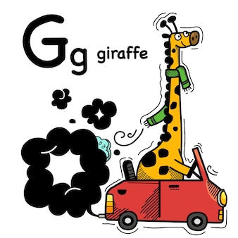 Handgezeichnet.alphabet buchstabe g-giraffe illustration, vektor