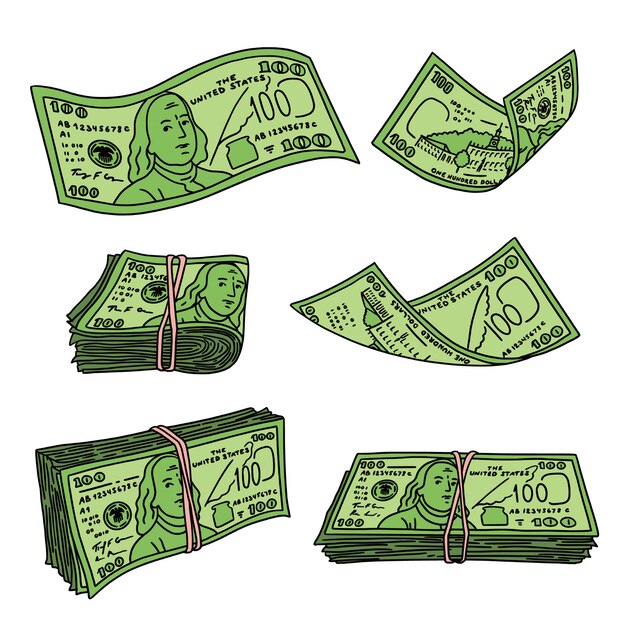 Handgezeichnete 100-Dollar-Schein-Cartoon-Illustration