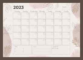 Kostenloser Vektor handgezeichnete 2023 monatsplaner kalendervorlage