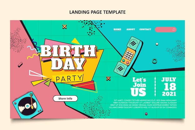 Kostenloser Vektor handgezeichnete 90er geburtstags-landingpage