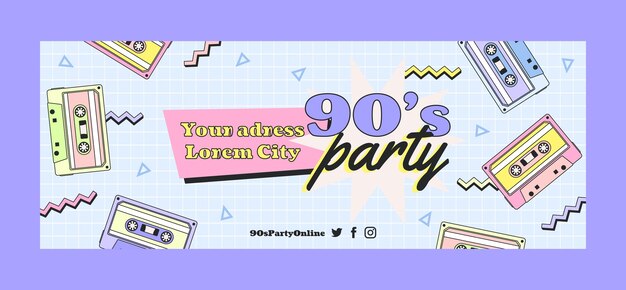Handgezeichnete 90er-Party-Facebook-Cover-Vorlage