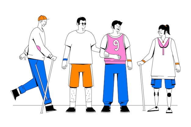 Handgezeichnete abbildung von menschen mit behinderungen