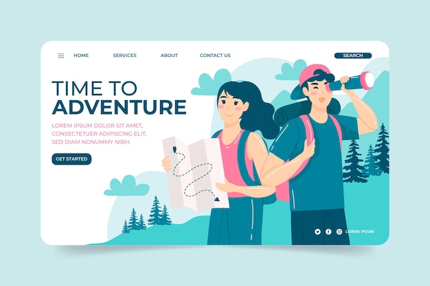 Handgezeichnete Abenteuer-Landing-Page-Vorlage