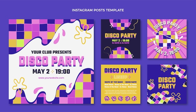 Kostenloser Vektor handgezeichnete abstrakte disco-party-instagram-posts