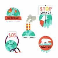 Kostenloser Vektor handgezeichnete abzeichen zum klimawandel