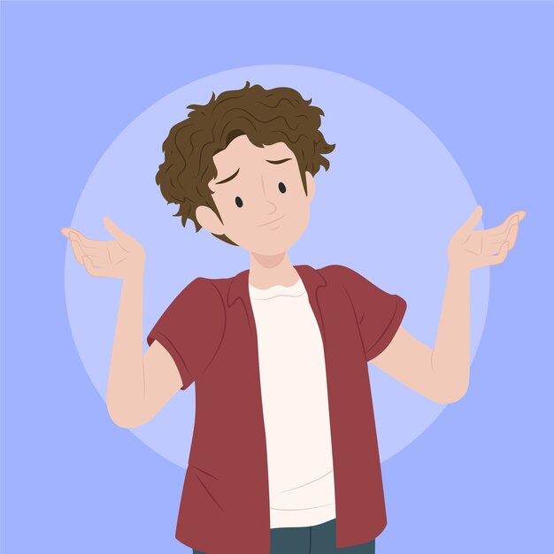 Handgezeichnete Achselzuckenillustration des jungen Mannes