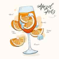 Kostenloser Vektor handgezeichnete aperol-spritz-illustration