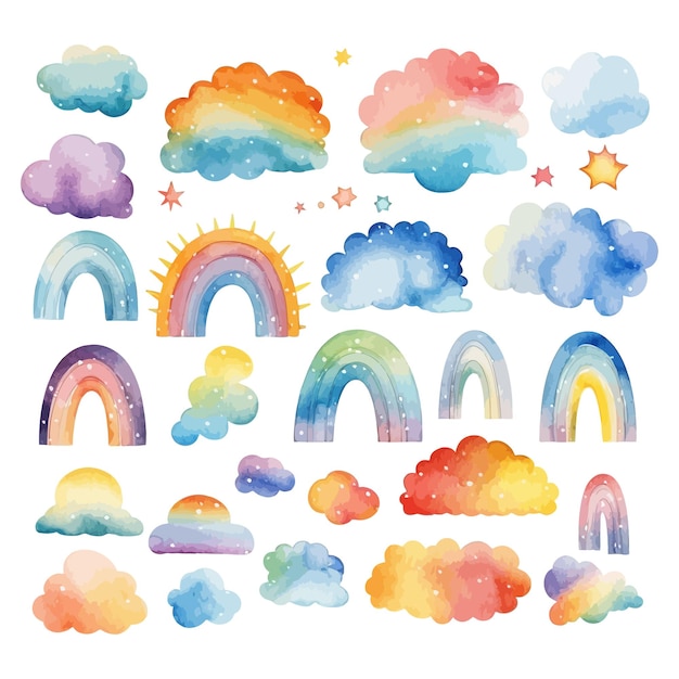 Handgezeichnete aquarell-pastellfarben-regenbogen-clipart