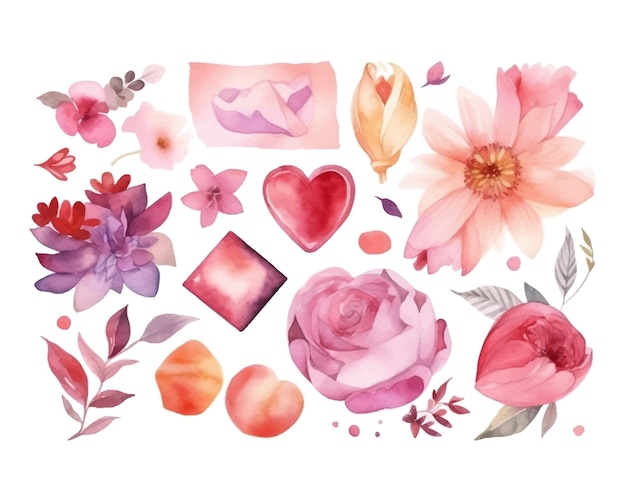 Handgezeichnete aquarell-valentinstag-element-cliparts